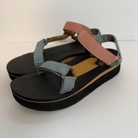 Teva Sandals Womens 10 Pink Blue Platform Universal Slip On Boho Y2K Casual - Picture 6 of 9